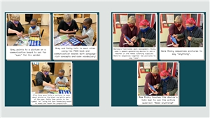 There are two images and each image is holding three pictures of students working with AIDB's SLPs.
